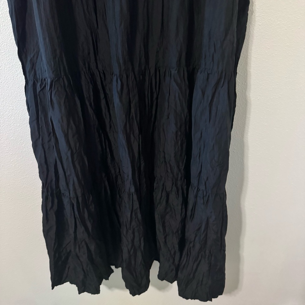 Eileen Fisher Crushed Silk Tiered Dress Black Sleeveless Midi Lagenlook-XL - Picture 5 of 9